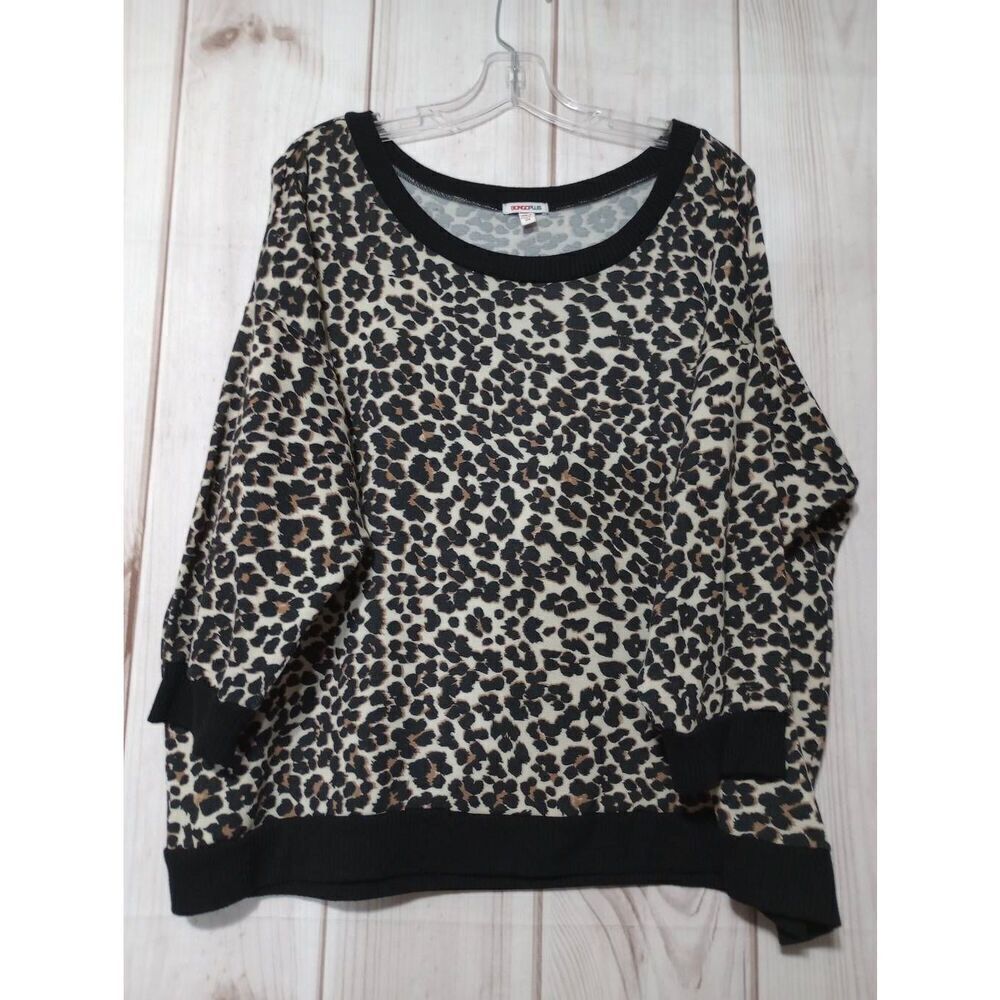 Bongo Plus Leopard Print Sweatshirt‎ Womens 3X Animal Print Pullover 3/4 Sleeve